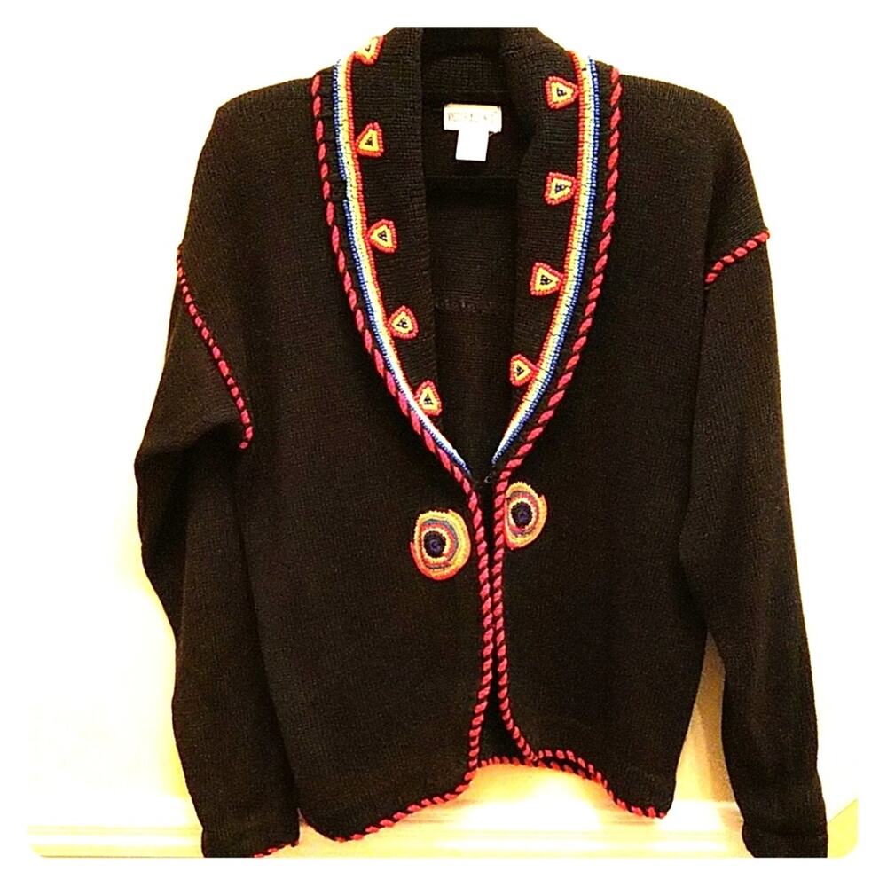 Victoria Jones Black Beaded Cardigan size Medium - Picture 1 of 8